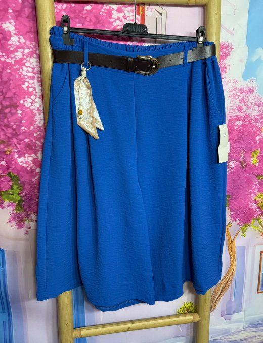 Bermuda Jort cuisses larges Bleu Royal + mousqueton porte-clés + ceinture douceur +++ du 40 au 54