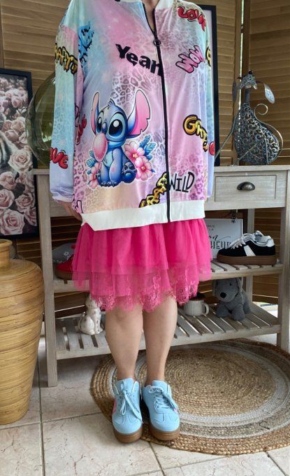 Blouson fin bombers ample multicolore Stitch Bubble du 40 au 50 et même + 
