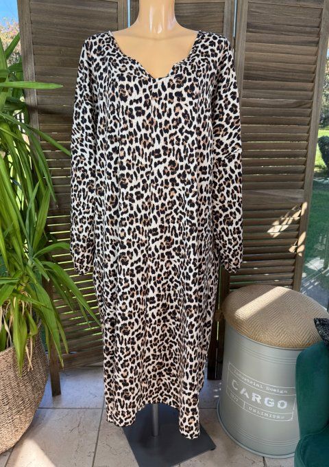 Robe longue oversize Léopard caramel beige noir du 42 au 52  