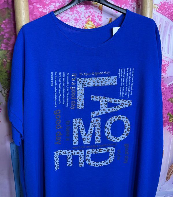 Tunique trapèze oversize bleu royal Good Day La Mode léopard argenté du 42 au 54 