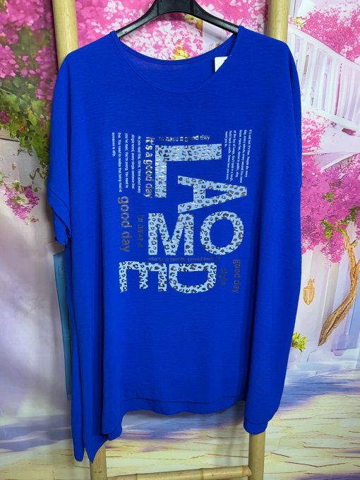 Tunique trapèze oversize bleu royal Good Day La Mode léopard argenté du 42 au 54 
