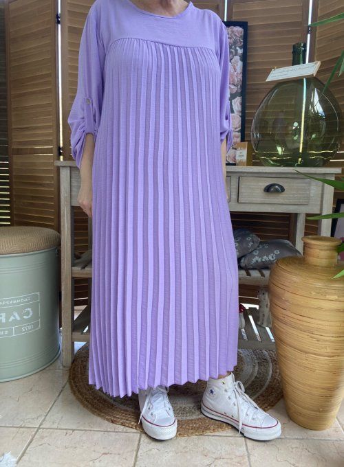 Robe ample longue plissée Lilas manches longues ajustables du 40 au 52 