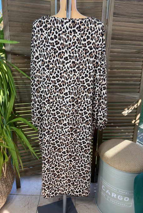 Robe longue oversize Léopard caramel beige noir du 42 au 52  