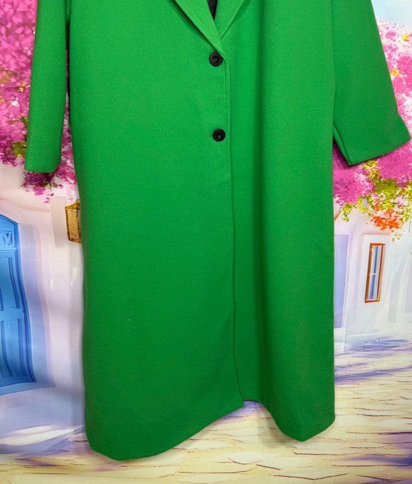 Manteau SANS LAINE long Vert Andalou TOUT DOUBLÉ confort +++ du 38 au 48/50 et même +