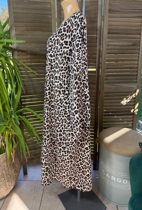Robe longue oversize Léopard caramel beige noir du 42 au 52  