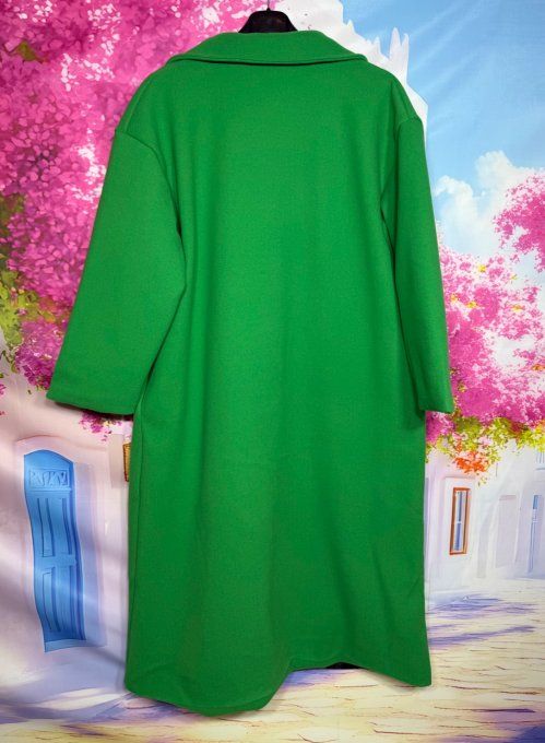 Manteau SANS LAINE long Vert Andalou TOUT DOUBLÉ confort +++ du 38 au 48/50 et même +