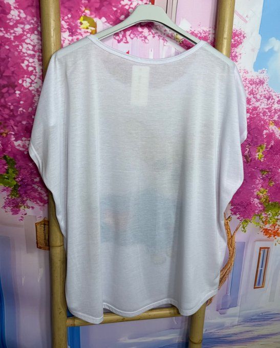 Tee-shirt ample blanc Mon petit Teckel au pull bleu coeur rouge du 38 au 50/52 