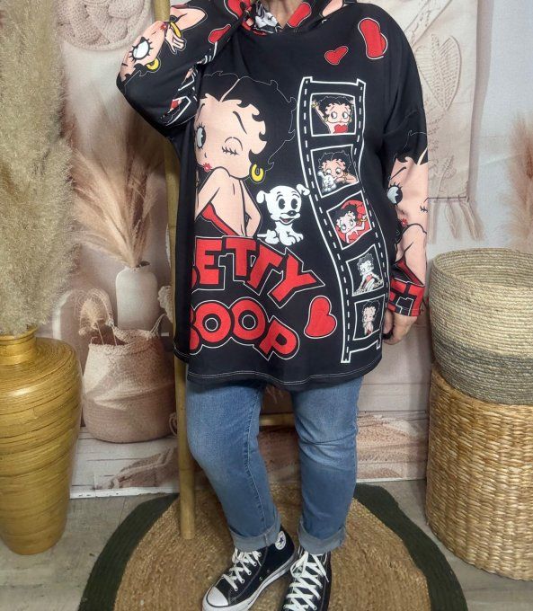 Sweat à capuche ample noir Betty Boop Hollywood Pin up du 40 au 52/54 
