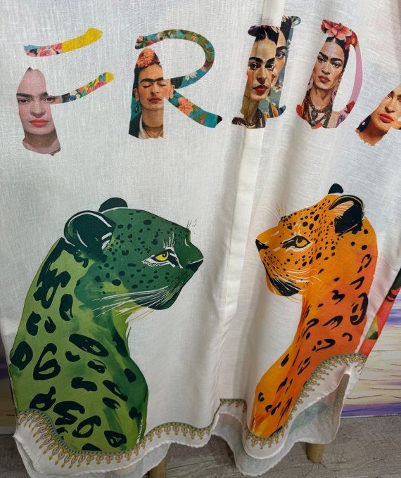 Robe longue oversize lin manches courtes crème Frida Kahlo & Les Tigres du 42 au 52  