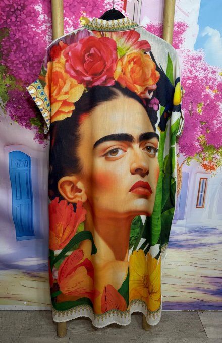 Robe longue oversize lin manches courtes crème Frida Kahlo & Les Tigres du 42 au 52  