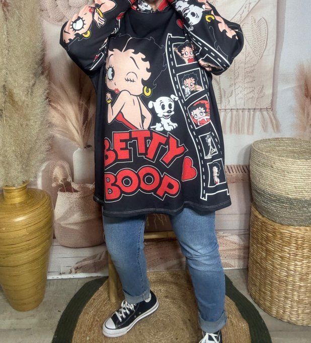 Sweat à capuche ample noir Betty Boop Hollywood Pin up du 40 au 52/54 