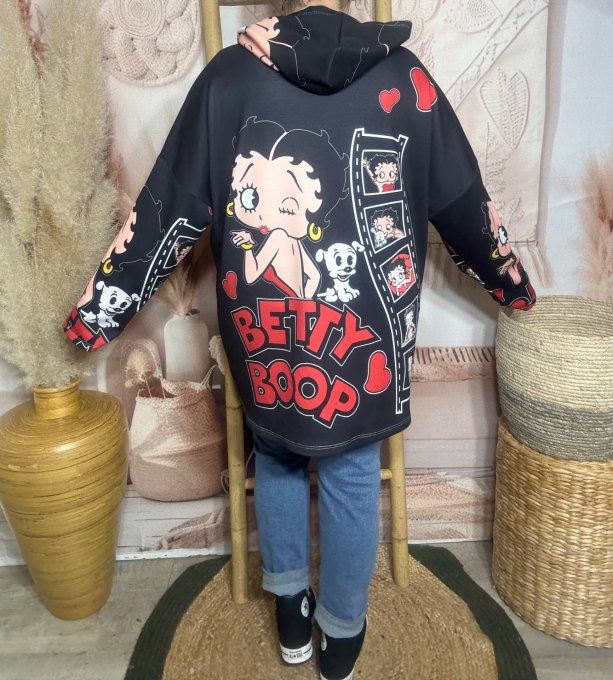 Sweat à capuche ample noir Betty Boop Hollywood Pin up du 40 au 52/54 