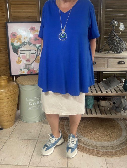 Top trapèze manches courtes bleu royal + collier du 42 au 52/54  