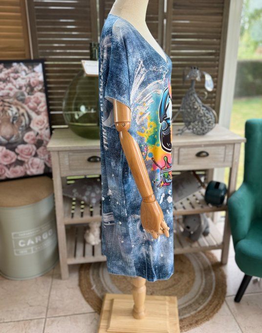 Robe courte ou tunique longue effet jeans Snoopy Rainbow du 42 au 52 