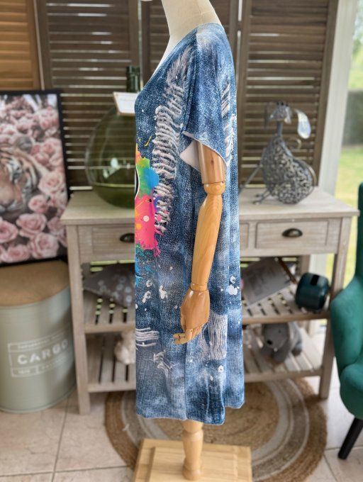 Robe courte ou tunique longue effet jeans Snoopy Rainbow du 42 au 52 