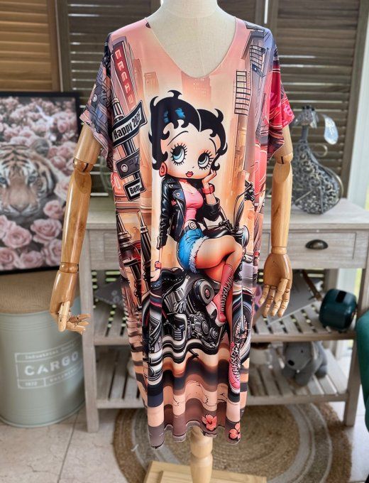 Robe courte ou tunique longue multicolore Betty Boop Bikeuse du 42 au 52 