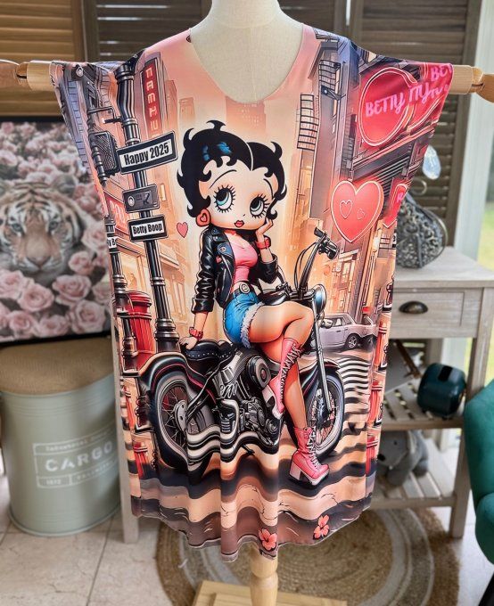 Robe courte ou tunique longue multicolore Betty Boop Bikeuse du 42 au 52 