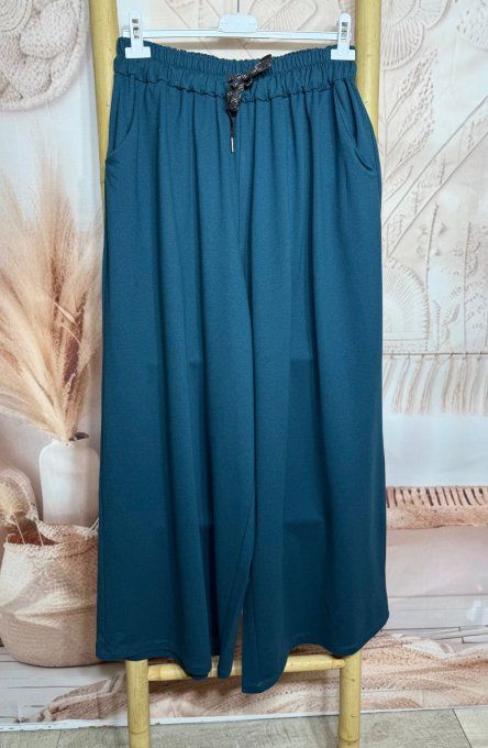 pantalon Palazzo bleu pétrole cuisses larges taille élastiquée confort +++ du 40 au 54/56