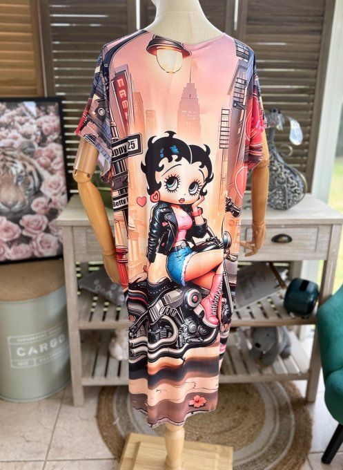 Robe courte ou tunique longue multicolore Betty Boop Bikeuse du 42 au 52 