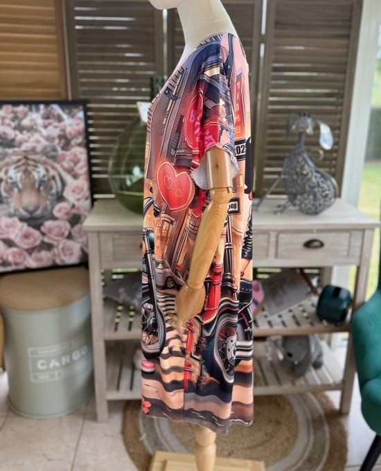 Robe courte ou tunique longue multicolore Betty Boop Bikeuse du 42 au 52 