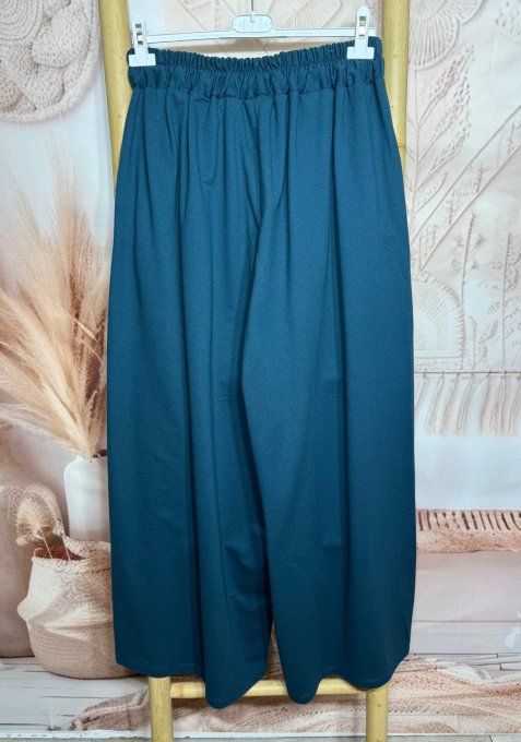 pantalon Palazzo bleu pétrole cuisses larges taille élastiquée confort +++ du 40 au 54/56