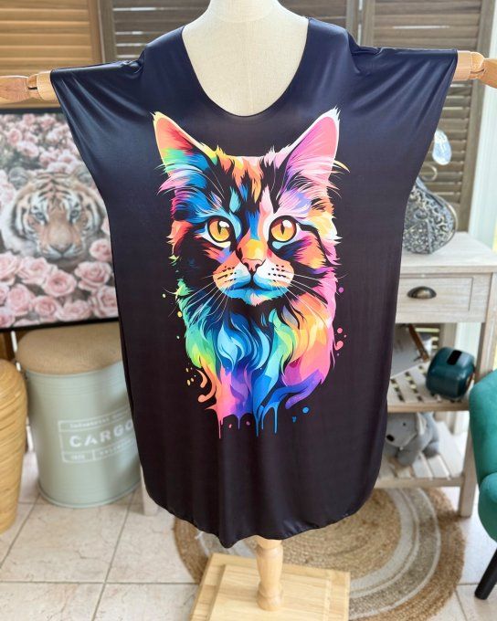 Robe courte ou tunique longue noire Le Chat multicolore du 42 au 52 
