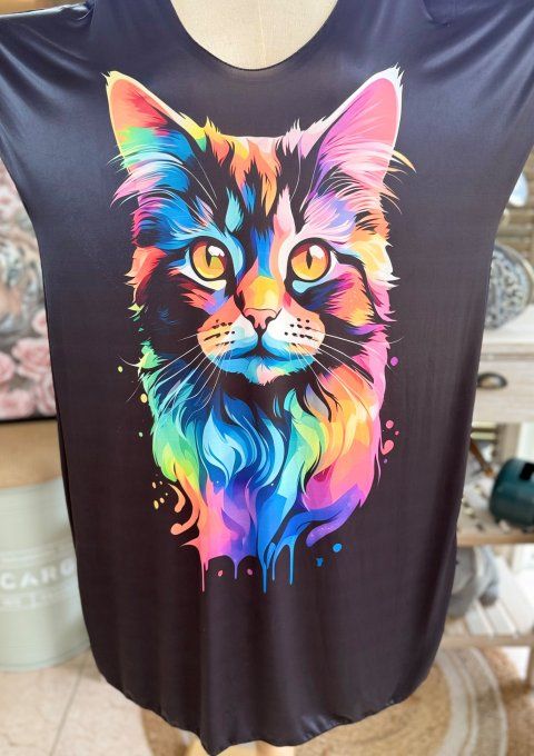 Robe courte ou tunique longue noire Le Chat multicolore du 42 au 52 