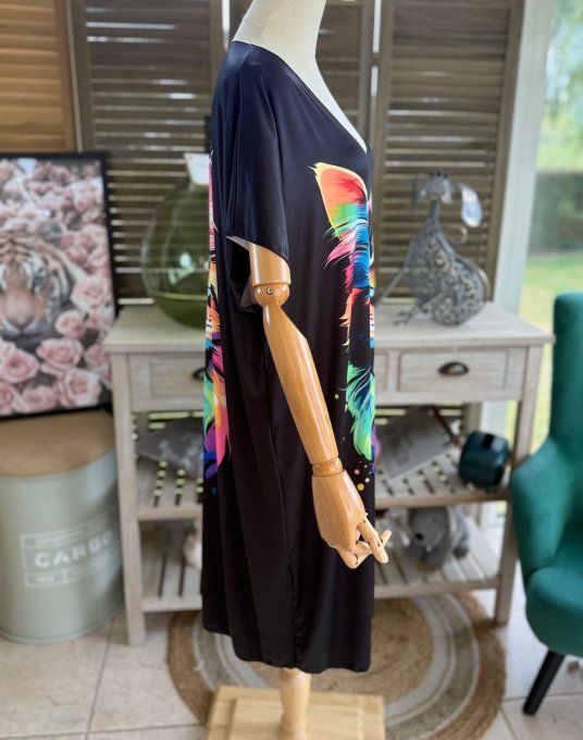 Robe courte ou tunique longue noire Le Chat multicolore du 42 au 52 