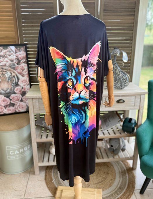 Robe courte ou tunique longue noire Le Chat multicolore du 42 au 52 
