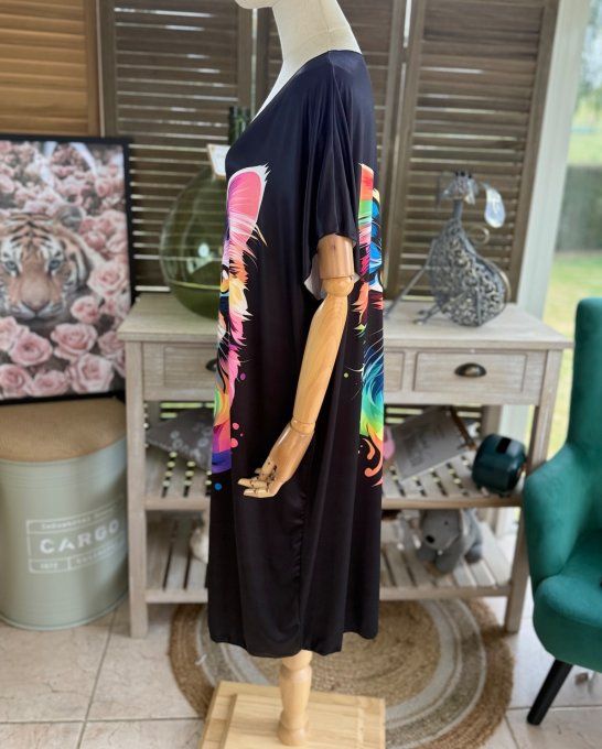 Robe courte ou tunique longue noire Le Chat multicolore du 42 au 52 