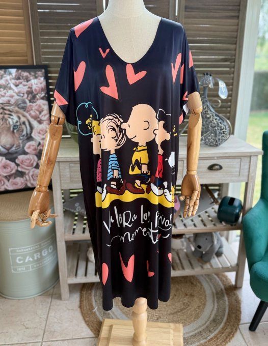 Robe courte ou tunique longue noire Snoopy & Friends du 42 au 52   