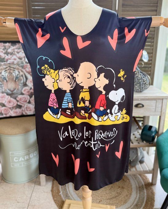 Robe courte ou tunique longue noire Snoopy & Friends du 42 au 52   