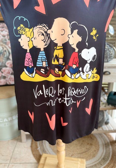 Robe courte ou tunique longue noire Snoopy & Friends du 42 au 52   