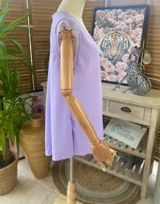 Caraco Débardeur Top trapèze viscose et dentelle Lilas douceur +++ du 40 au 50/52