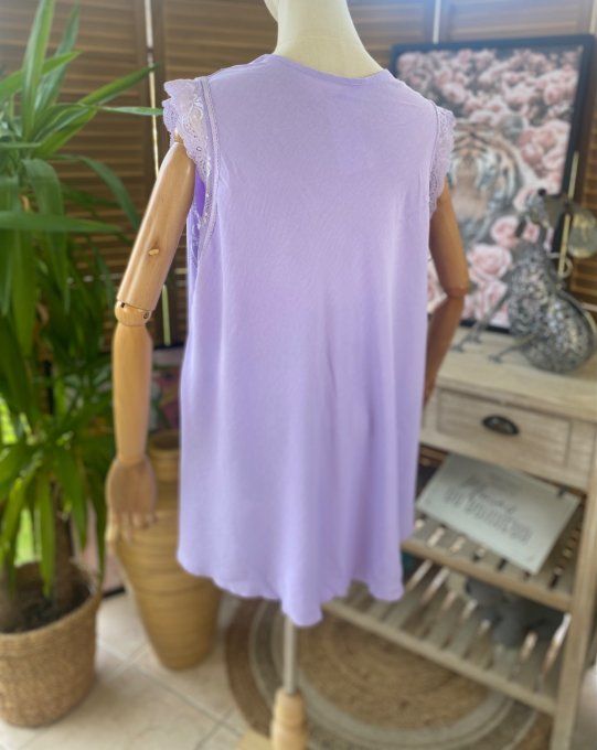 Caraco Débardeur Top trapèze viscose et dentelle Lilas douceur +++ du 40 au 50/52