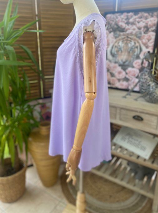 Caraco Débardeur Top trapèze viscose et dentelle Lilas douceur +++ du 40 au 50/52