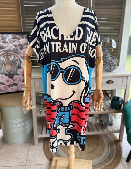 Robe courte ou tunique longue noire rayée Snoopy du 42 au 52   