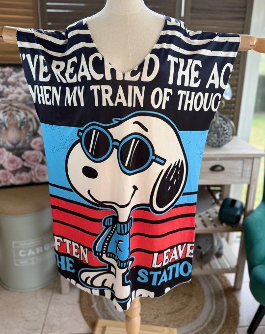 Robe courte ou tunique longue noire rayée Snoopy du 42 au 52   