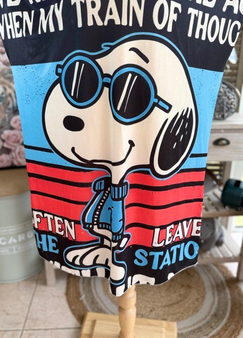 Robe courte ou tunique longue noire rayée Snoopy du 42 au 52   