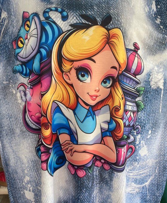 Top fin ample effet jeans délavé Alice au Pays des Merveilles du 40 au 52  