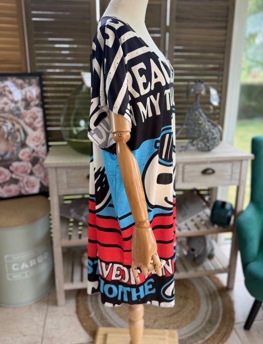 Robe courte ou tunique longue noire rayée Snoopy du 42 au 52   