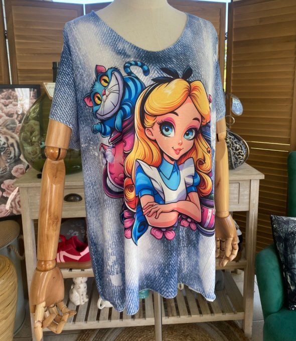 Top fin ample effet jeans délavé Alice au Pays des Merveilles du 40 au 52  