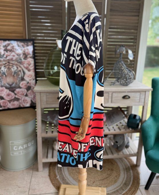 Robe courte ou tunique longue noire rayée Snoopy du 42 au 52   