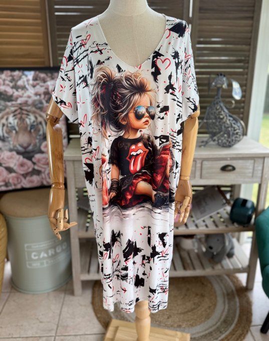 Robe courte ou tunique longue écrue La Fillette Fashion Rock du 42 au 52