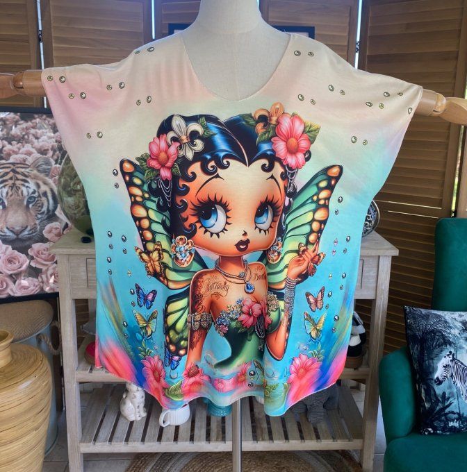 Top fin ample multicolore Betty Boop Fairy Butterfly du 40 au 52
