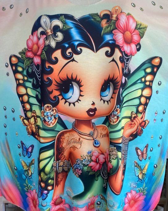 Top fin ample multicolore Betty Boop Fairy Butterfly du 40 au 52