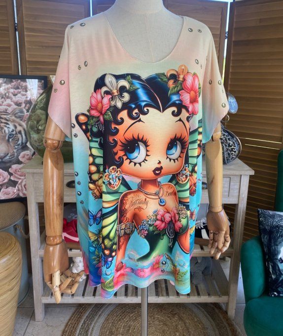 Top fin ample multicolore Betty Boop Fairy Butterfly du 40 au 52