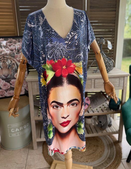 Robe courte ou tunique longue effet jeans Frida Kahlo du 42 au 52 