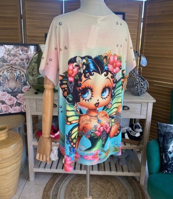 Top fin ample multicolore Betty Boop Fairy Butterfly du 40 au 52