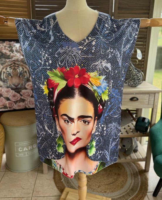 Robe courte ou tunique longue effet jeans Frida Kahlo du 42 au 52 